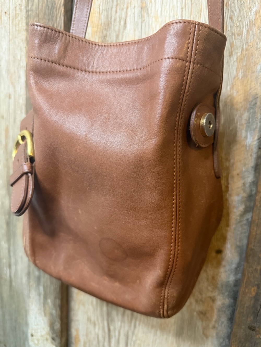 Vintage Coach BELTED BUCKET POUCH Soho 4156 Tanned Leather 90s Crossbody Bag - Picture 5 of 16
